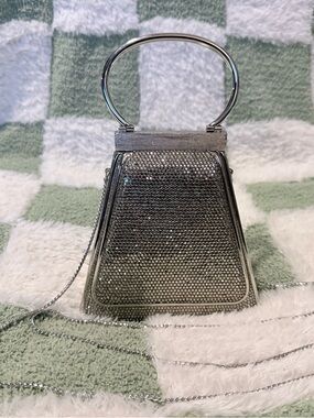 Judith Leiber Crystal Top Handle Minaudière Silver Clutch w/ Accessories NWT